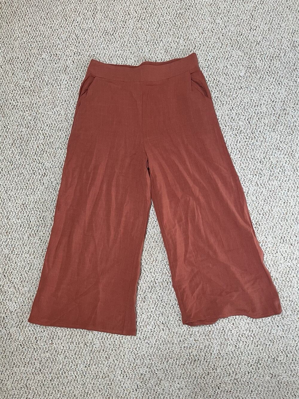 ANRABESS Women's Linen Summer Palazzo Pants in Rust High Waist NWT Wide Leg